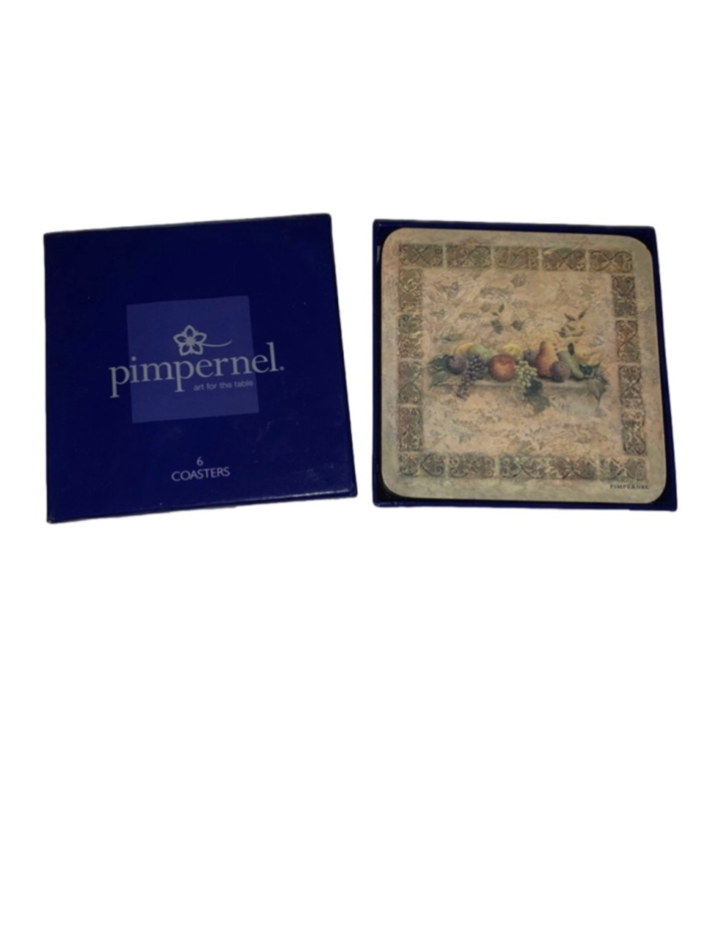 Pimpernel Standard Table Linens Coasters Brown Blue Fruit Design